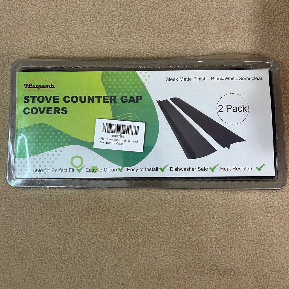 Stove Counter Gap Covers 2‎ Pack 21 Inch Black Matte Silicone Heat Resistant NIB